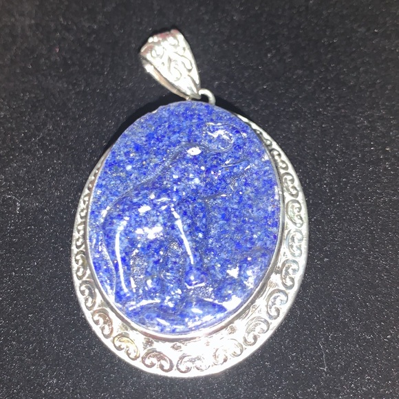 Freshened Lapis Lazuli Solitaire Pendant in Platinum Over Copper with Magnet - Picture 7 of 9